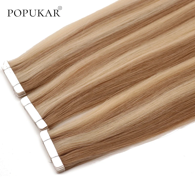 

Popukar piano color Double Drawn Glue Hair Straight Highlights injected invisible tape in hair extensions for hair salon