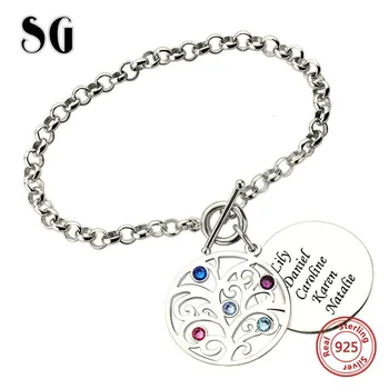 

Customized Jewelry 925 Sterling Silver Family Tree Birthstone Bracelets customized Engrave Name Tree Of Life Women Jewelry Gift
