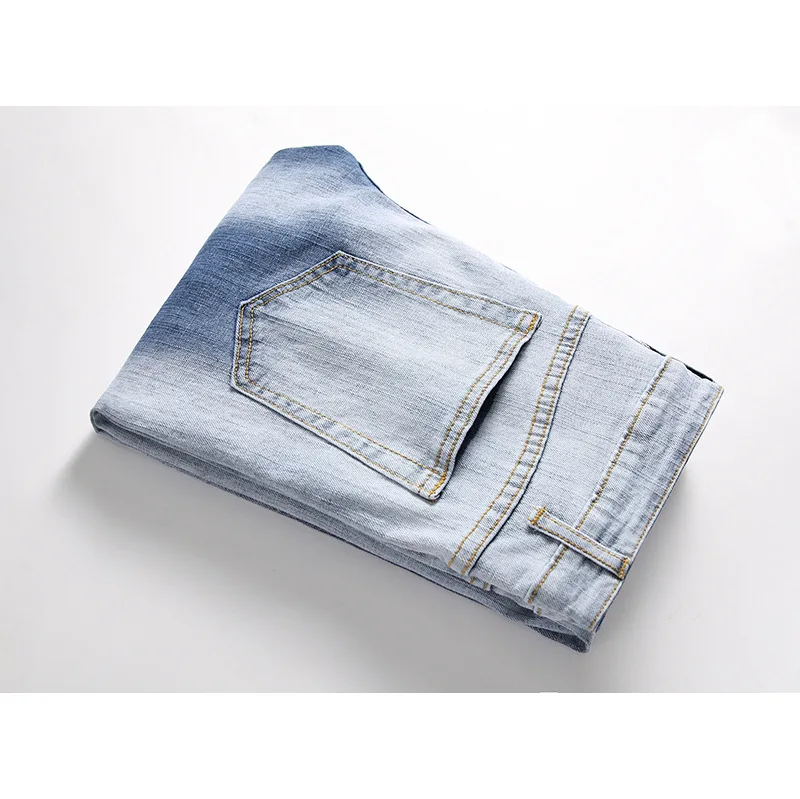 QMGOOD Мода для мужчин s Slim Fit деним рваные джинсы для мужчин повседневные Прямые мужские джинсы Брендовые классические джинсы брюки уличная