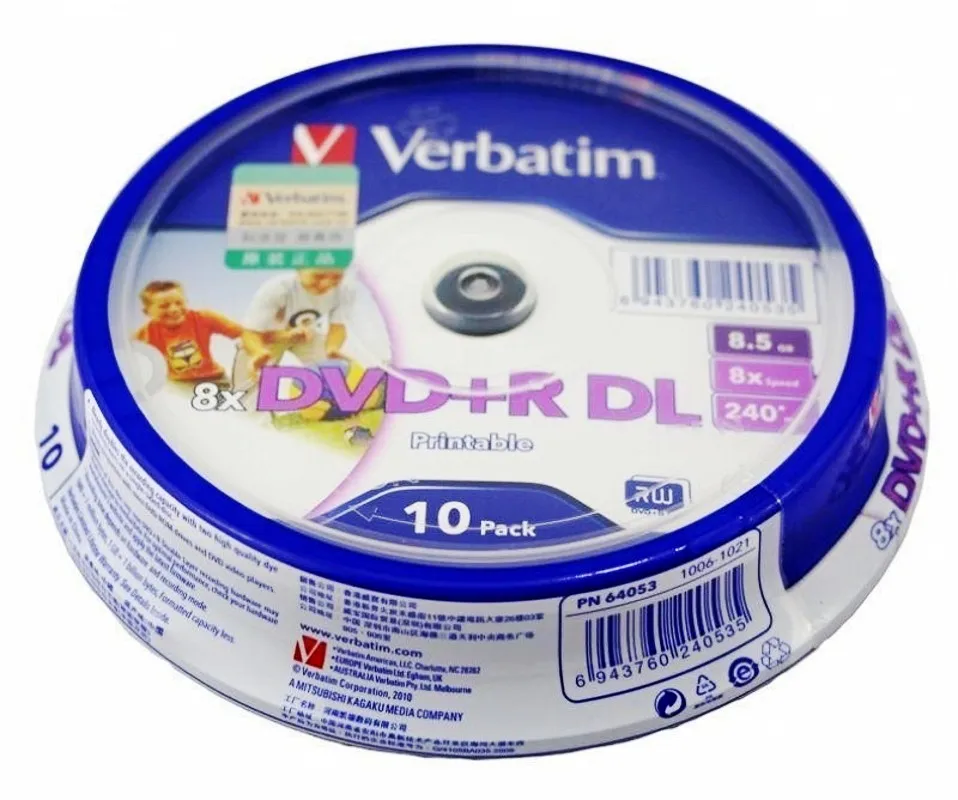 Double Yi 10 шт. для Verbatim пустых DVD с поверхностью подходящей печати + R DL 8X двухслойные