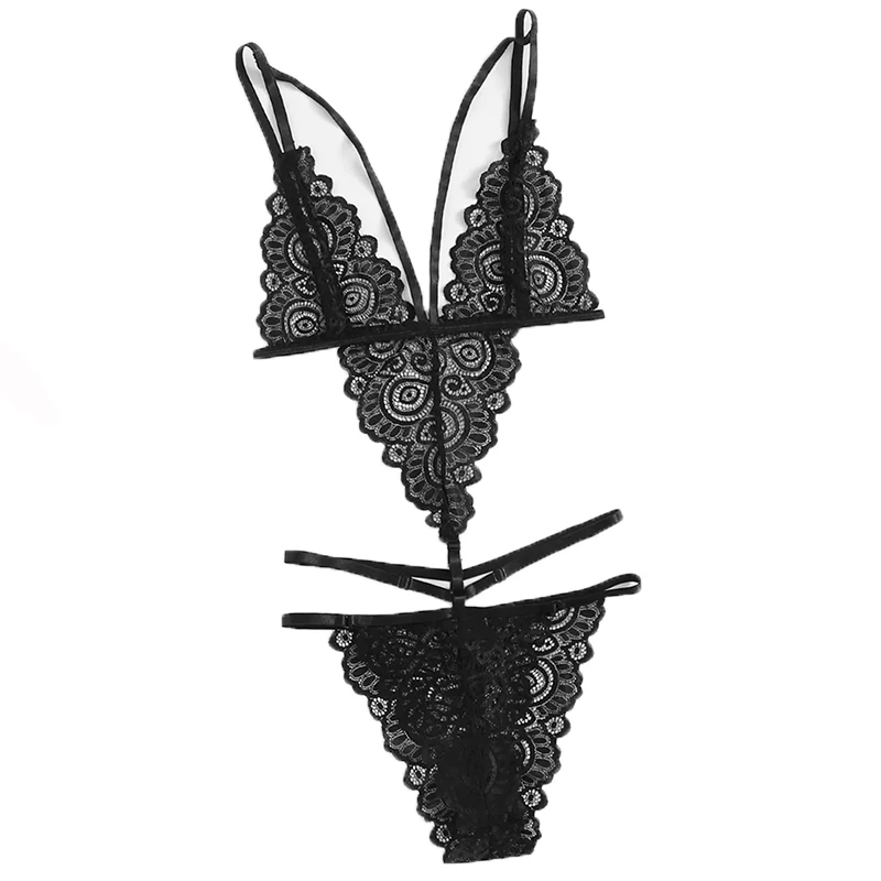 Women Sexy Deep V Neck Lace Lingerie Sleepwear Dress Underwear Babydoll Nightgown Black Nightdress Chemise