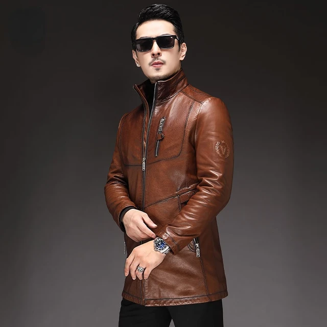 Gabardina De Cuero Genuino Para Hombre, Chaqueta Larga De Piel De Oveja Con  Doble Botonadura, Ajustada, De Lujo, Natural, 5xl - Cuero Auténtico -  AliExpress