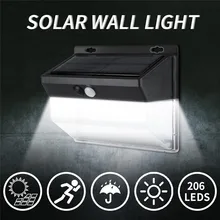 206LED уличный водонепроницаемый настенный светильник на солнечной энергии с датчиком движения, безопасный садовый светильник, настенный светильник на солнечной батарее 40DEC06