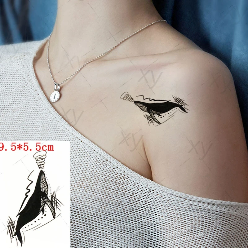 

Waterproof Temporary Tattoo Sticker Black Whale Element Small Size The Body Art Flash Tatoo Fake Tatto for Woman Men