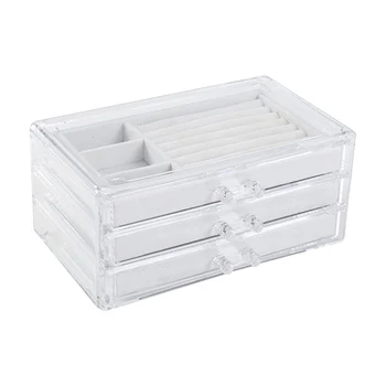 

Jewelry Storage Case 3 Drawers Transparent Organizer Earring Rings Necklaces Bracelets Display Case LL@17