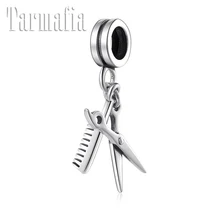 Новая Настоящее серебро 925 проба расческа и ножницы Очаровательная подвеска ювелирные изделия из бисера подходят к оригинальному браслету pandora для женщин