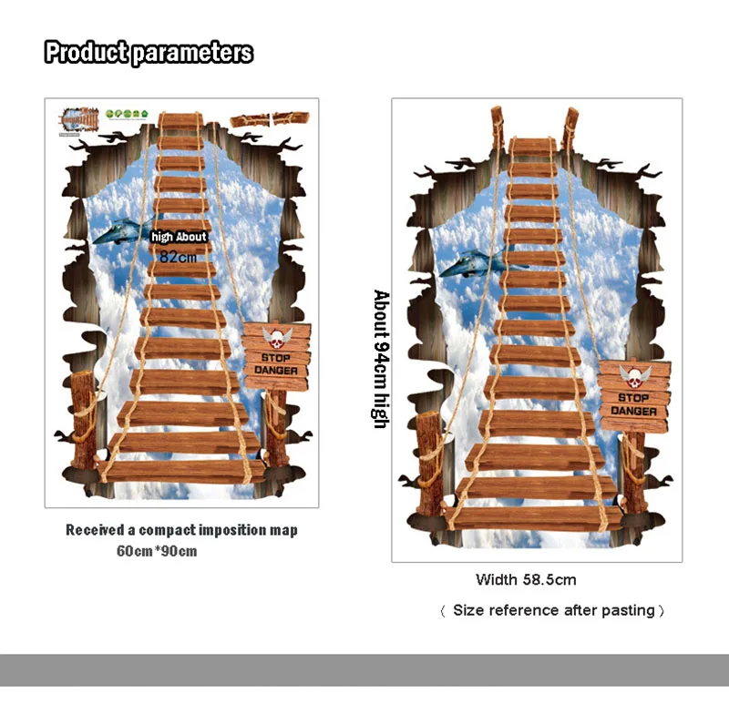 3D веревочный мост, лестница, крыльцо, пол, спальня, гостиная, фон, декоративный плакат, наклейки на стену, домашний декор, гостиная