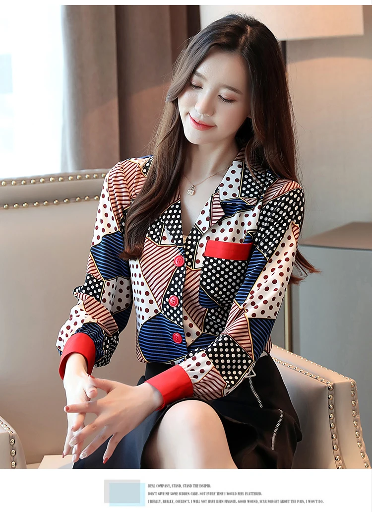 Blusas femininas рубашки женские Топы Рубашки с длинным рукавом Женские топы с пуговицами в полоску с v-образным вырезом одежда шифоновая блузка Топы 7087 50