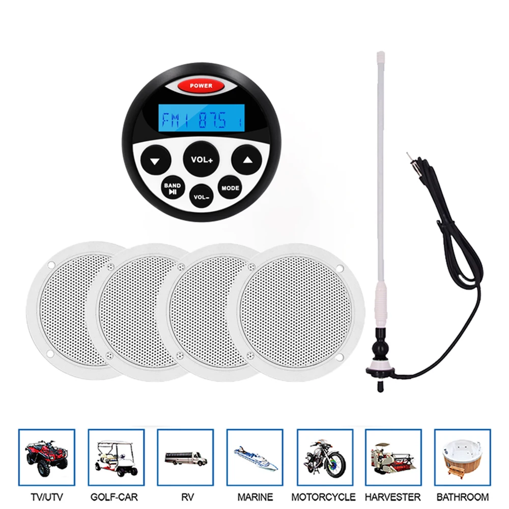 Marine Stereo Bluetooth Boat Radio Receiver 4 Speakers FM Antenna Kit 4Pcs 4-inch Waterproof Speakers 2 Options Available bluetooth marine radio