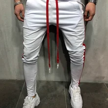 ZOGAA Для мужчин Штаны сбоку в полоску в стиле пэчворк впитывает пот и Штаны обтягивающие шнурок брюки в стиле хип-хоп мужской Фитнес джоггеры Повседневное трек Штаны