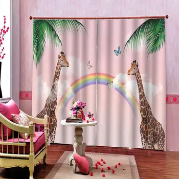 

Cartoon Cute Animal deers Butterfly Curtain 3D Photo print For living room Bedroom Rainbow clouds Blackout Window Drapes Sets