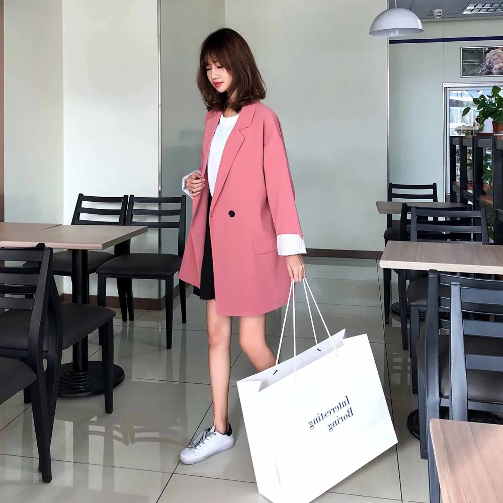 

Photo Shoot 2019 Spring New Style Korean-style WOMEN'S Wear Retro Smart Elegant Wind Mid-length Handsome Online Celebrity Suit J
