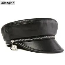 XdanqinX/Элегантные женские береты из натуральной кожи; женская кепка на плоской подошве; армейская военная шапка; женская винтажная шапка из овечьей кожи в британском стиле