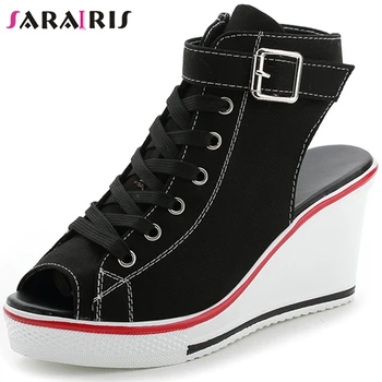 

SARAIRIS Cool Female Peep Toe Lace Up Cool Pumps Buckle Decoration High Heel Platform Pumps Women Spring Summer Shoes Woman