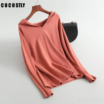 

Knitted Hooded Sweater Women Coat Outwear Autumn Winter Long Sleeve Wool Loose Bottom Shirts Women Loose Pullovers Sweater mujer