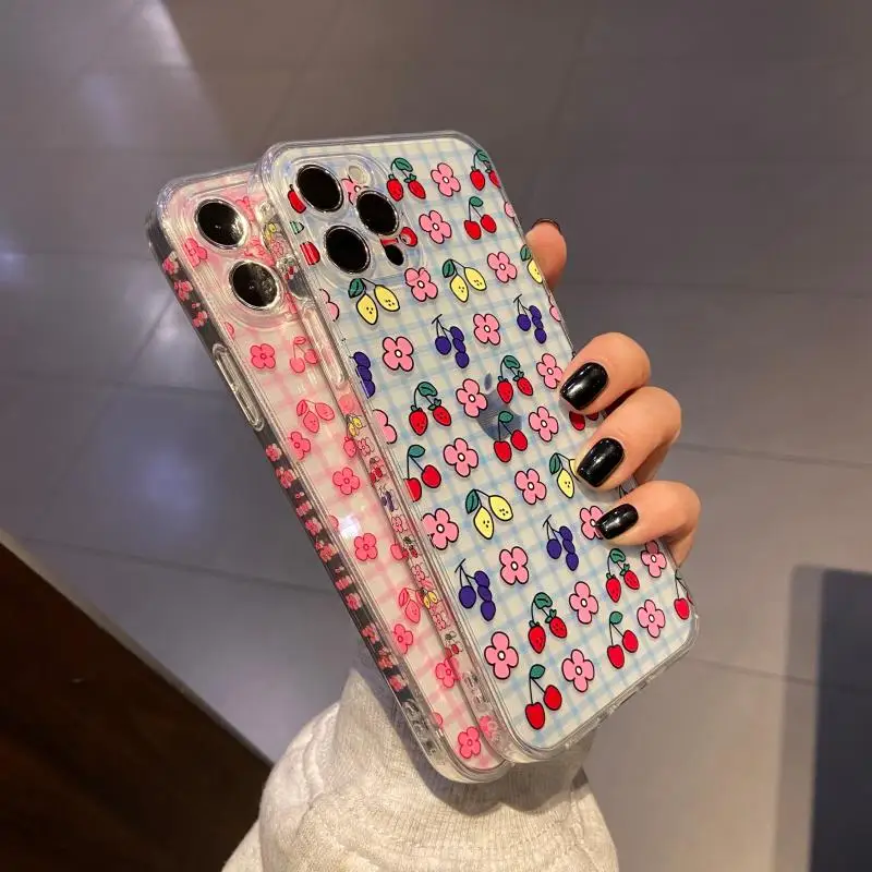 INS Fashion Cute Cherry Strawberry Phone Case For Iphone 12 Pro Max 12 Mini 11 Pro XR XS Max X 7 8 Plus Soft TPU Back Cover Case