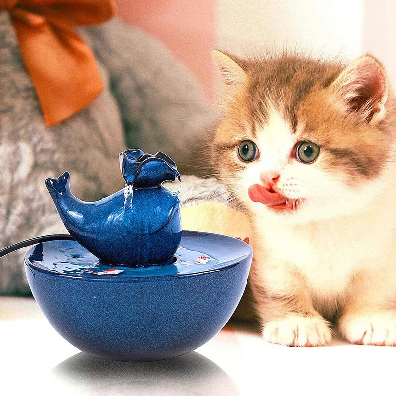 Керамический фонтан питьевой воды для кошек, 1,0 литров фонтанов для домашних животных для кошек и собак, Электрический дозатор воды для домашних животных с тихим пумом