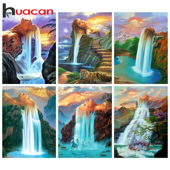 

Huacan Diamond Painting Full Square/round Waterfall Mosaic Girl Cross Stitch Embroidery Landscape Handmade Gift