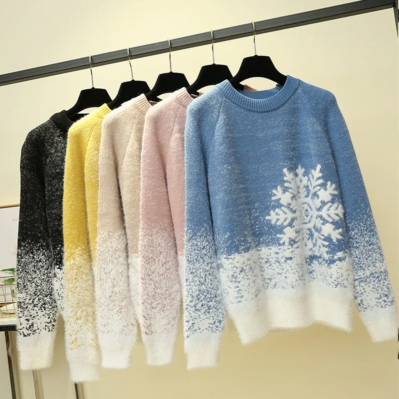 

Womail Christmas Women Sweater Print Soft Handfeel Thick Knitted Women's Sweater Winter O-Neck Note Sweater Pullover Tops