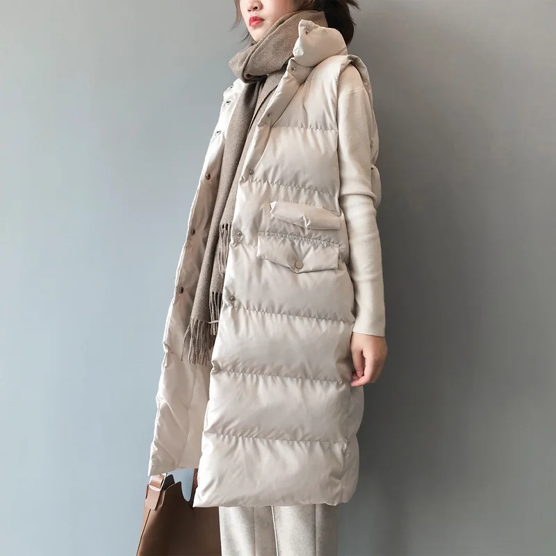 

Autumn Winter Cotton Vest Women Ladies Casual Waistcoat Female Sleeveless Long Vest Jacket Slim Fit Warm Simple Coat