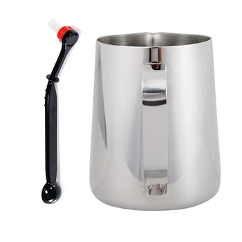 

2 Pcs Accessories: 1 Pcs Milk Jug 350Ml, Milk Pitcher & 1 Pcs Coffee Machine Brush Espresso Coffee Grinder Brushes