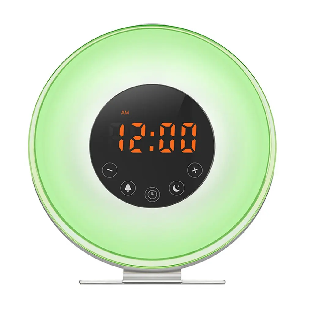 

Digital RGB LED Alarm Clock FM Radio For Bedrooms Multiple Nature Sounds Sunset Simulation Touch Control For Heavy Sleepers