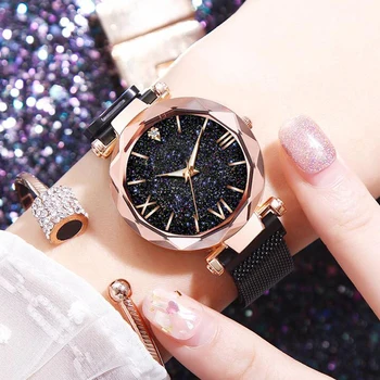

Elegant Purple Women Watches Starry Sky Fashion Lady Quartz Clock Magnet Buckle Casual Business Party Girls Gift Wristwatch