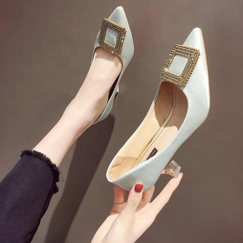 

Slip Om Branded Pumps 2020 Fine Heeled Shoes Gold Lace Up Heels Pointed Wedge Sexy Sandals Shallow Mouth All-Match Clogs For