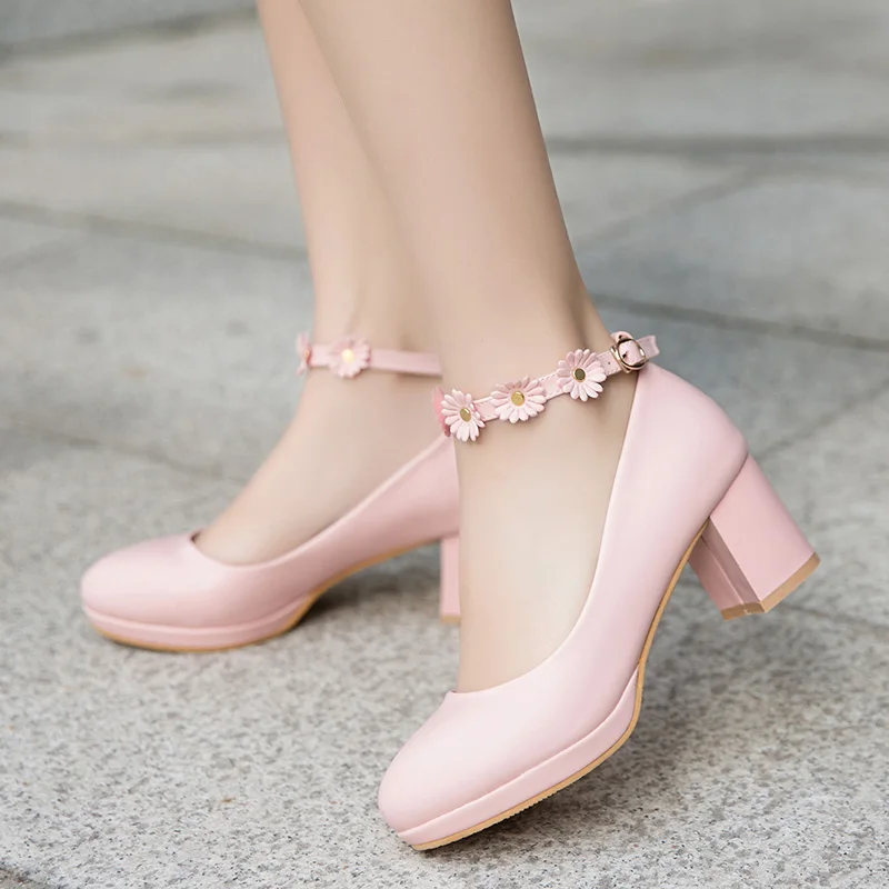 Leather shoes Girls shoes Girls high heel shoes Fashion Student party shoes High-heeled Flowers shoes Size 30-43 For bigger girl Kid Heeled Leather flower girls