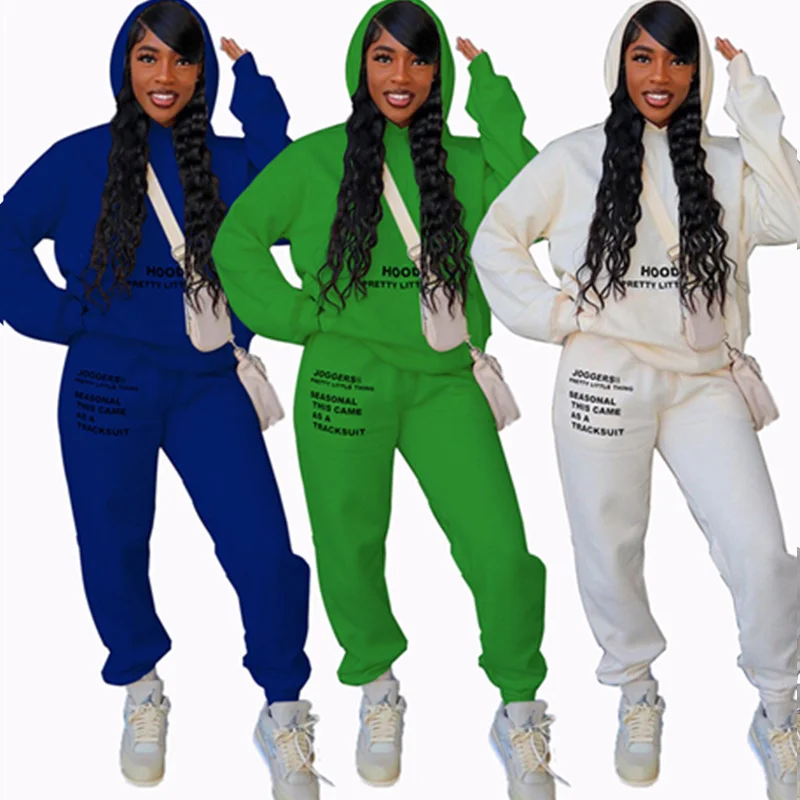

Echoine Letter Print Winter Jogger Seanonal Hooded Tracksuit Two Piece Set Sports Women Casual Active Outfits Streetwear New