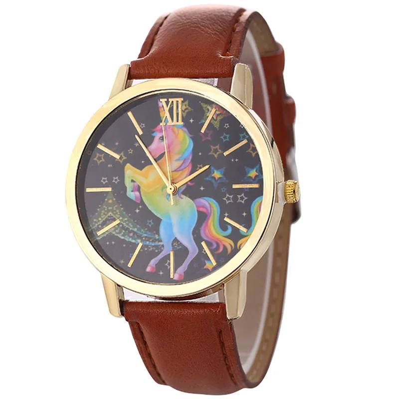 

Fashion MEN'S AND WOMEN'S Kids' Watch Unicorn-Style Hot Sales Colorful Five-pointed Star Leather Belt Quartz Watch
