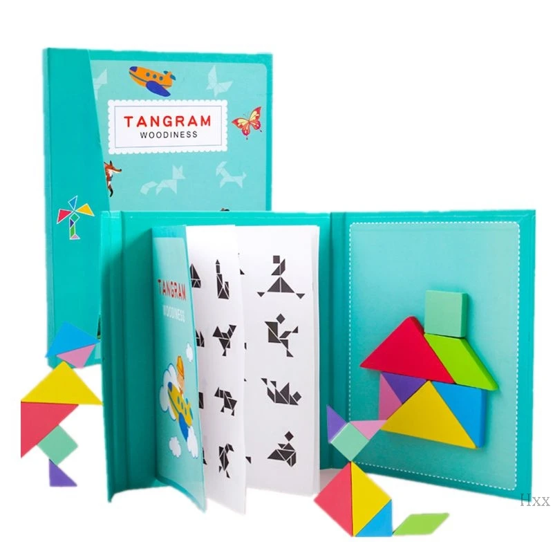 НОВЫЕ 96 Магнитные пазлы Tangram Детские игрушки Монтессори развивающие волшебные книги костюм