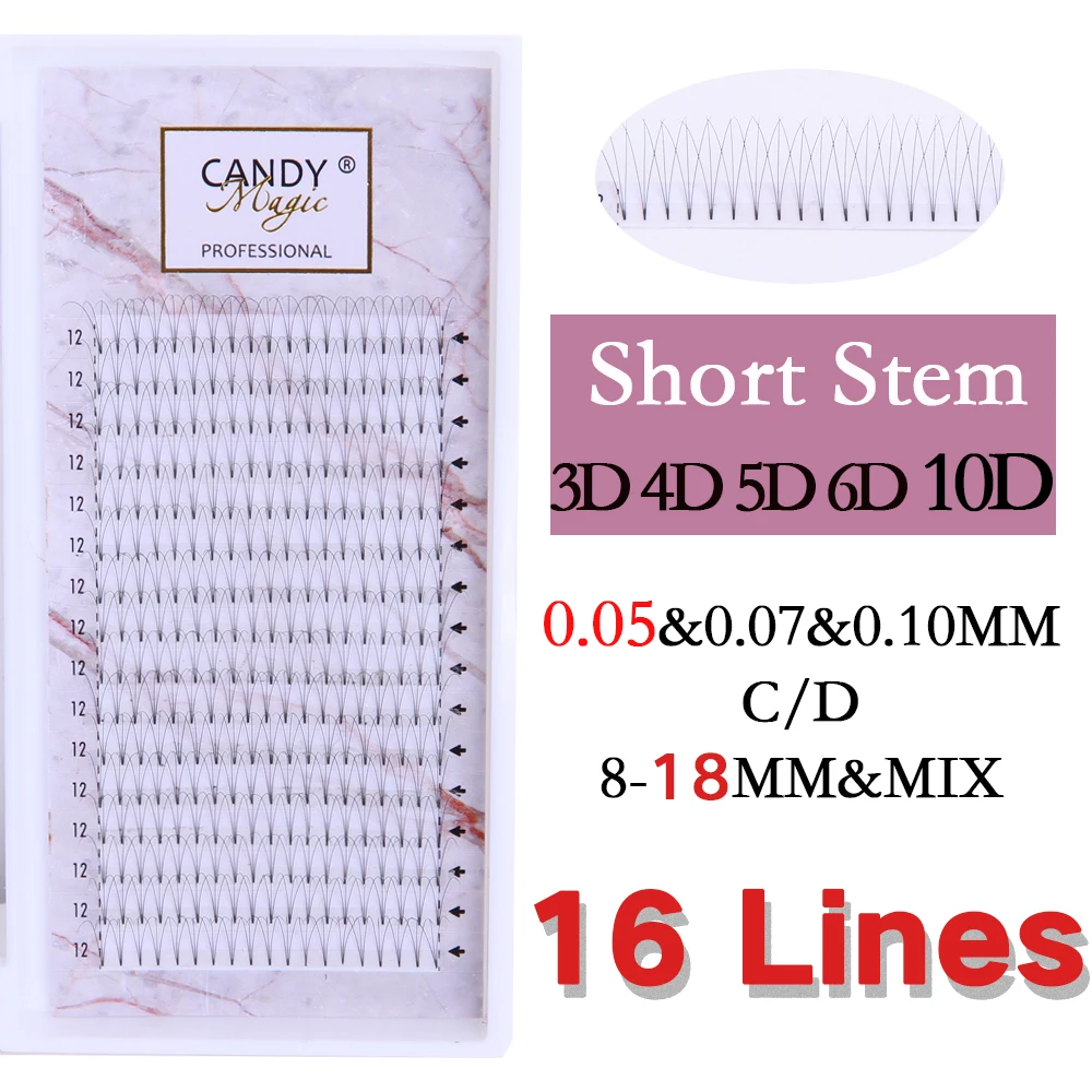 

Candy Magic Lashes Premade Volume Fans 3D/4D/5D/6D/10D Short Stem Russian Volume Professional Eyelash Extensions Faux Mink