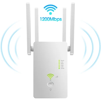 

Wireless Wifi Repeater Router AC 1200Mbps 5.8GHz&2.4GHz Dual Band WiFi 4 Antenna Wireless Range Extender Signal Booster for Home