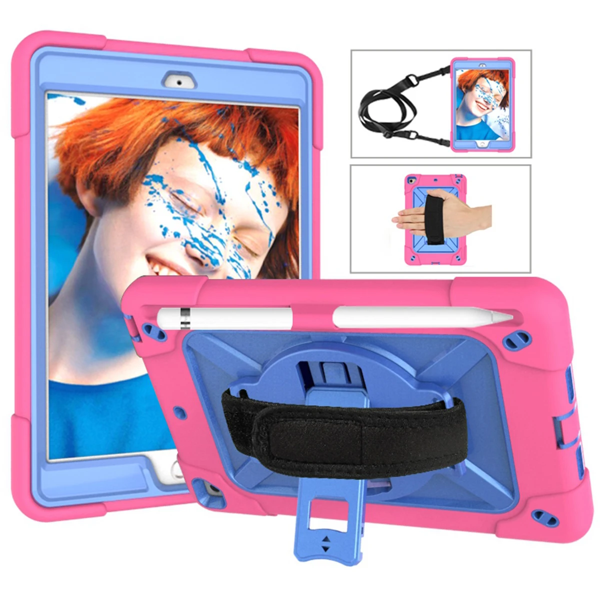 

Case For iPad Mini 1 2 3 4 5 7.9" Protection Tablet Cover With Pen Slot Lanyard Shell Bracket Funda For iPad 5 6 Air2 Pro 9.7"