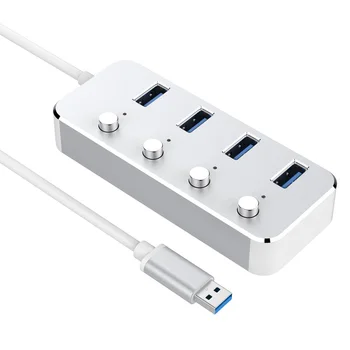 

USB Hub Aluminum Alloy Laptop Notebook Switches LED Indicators Extender PC Home Universal Splitter 4-Port High Speed Portable