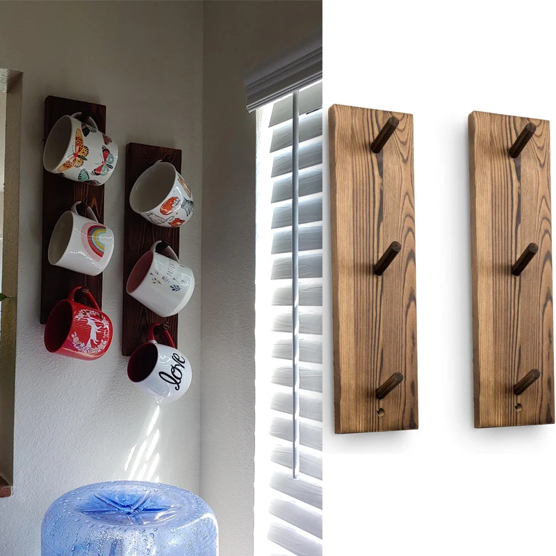 AllBarnWood Horizontal Wall-Mounted Reclaimed Barnwood 6-Hook Coffee Cup Mug Rack