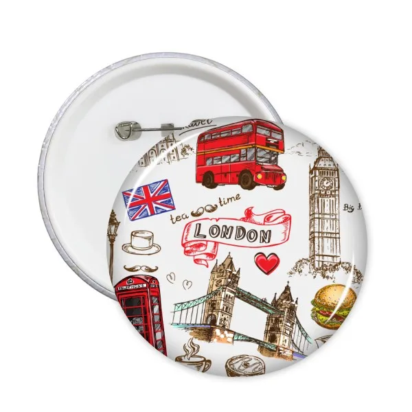 

Love Heart Tower Bus Car UK Hamburger England Landmark Flag Mark Illustration Pattern Round Pin Badge Button 5pcs
