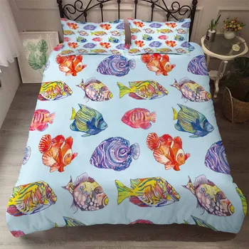 

Water-color Sea Fish Bedding Set Doona Bedroom Decor Quilt Cover Comforter Cover Boys Gift 1PC Duvet Cover Pillowcase Dropship