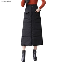Эластичная Высокая талия теплая пуховая Хлопковая женская длинная юбка с карманом зима размера плюс юбка-карандаш для женщин Saias Longa 3XL 4XL