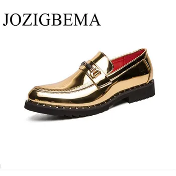 

Brand Classic Man Round Toe Dress Shoes Mens Patent Leather Gold Color Wedding Shoes Oxford Formal Shoes Big Size 38-47