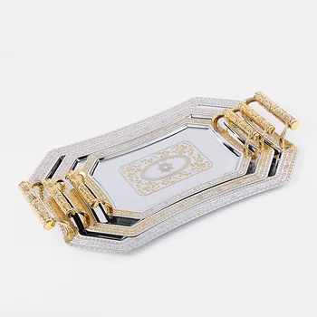 

Metal Storage Tray Jewelry Display Plate Retro Dessert Fruit Cake Plate with Handle for Home Party Wedding Decoration WJ