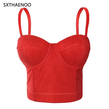 

SXTHAENOO New Faux Suede Boho Hippie Sling Sexy Corset Bralet Woman Ladies Corset Nightclub Party Wedding Seven-point Tube