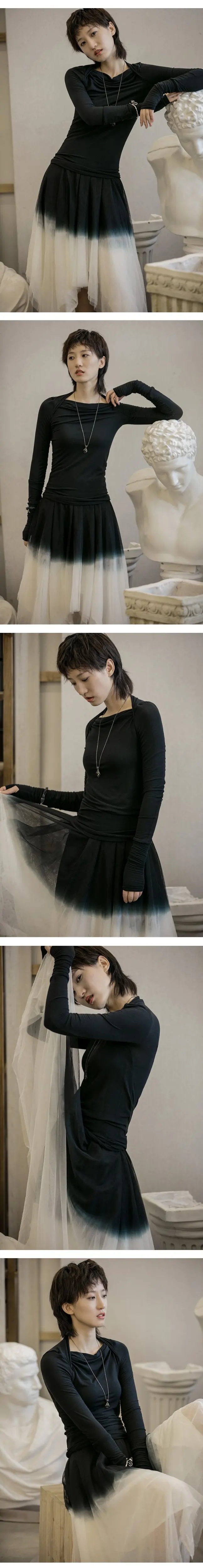 Cakucool/ г. Осенние тонкие перчатки с темным ветром, рукава, женская мода, черный тонкий джемпер, женская футболка