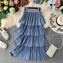 Юбка-торт с завышенной талией, юбки для женщин, осень и зима, новинка, средняя длина, ретро замша, юбка для тела, Faldas Mujer Moda Jupe Femme