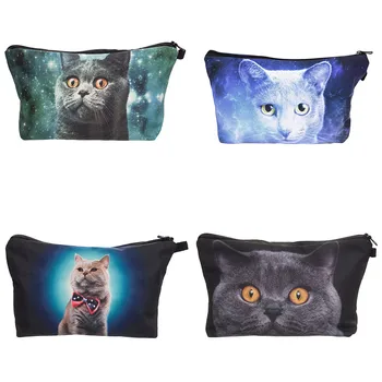 

3d Kittens Printed Women Storage Makeup Bags Women Girls Clutch Bags Cute Cartoon Cat Travel Container Cosmetic Case