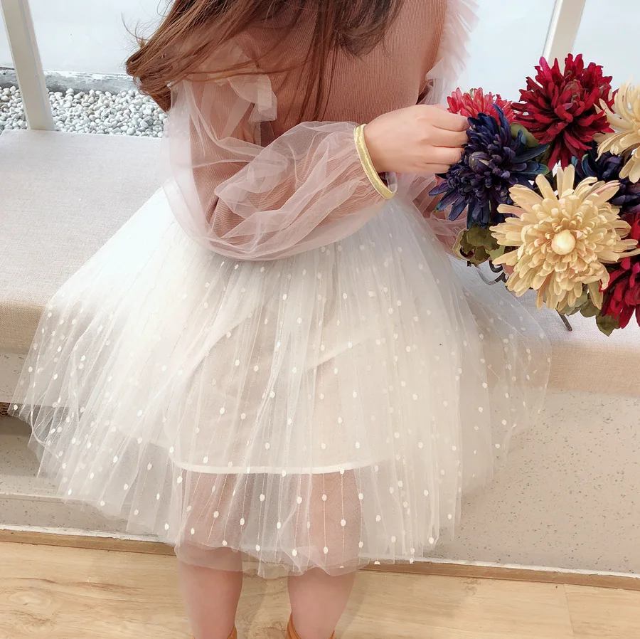 

2019 Spring And Summer New Style Children Half-length Mesh Dress Korean-style Children Shirt Gold Embroidered Girls Princess Tut