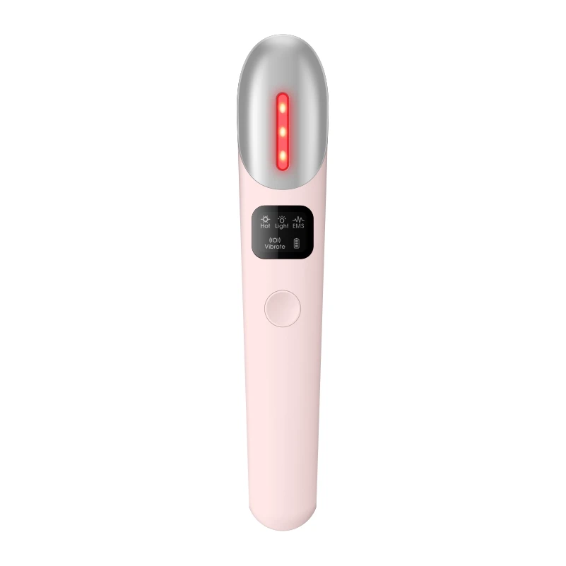 EMS, прибор для омоложения кожи лица, красный светильник, вибрационная Массажная ручка для лица - Цвет: Розовый