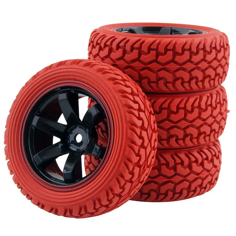 RC 701-8019 Rubber Tires & Wheel Plastic 4Pcs For HSP HPI 1/16 On-Road Car 