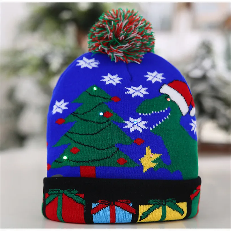 LED Christmas Hats Beanie Sweater Christmas Santa Hat Light Up Knitted Hat for Kid Adult For Party